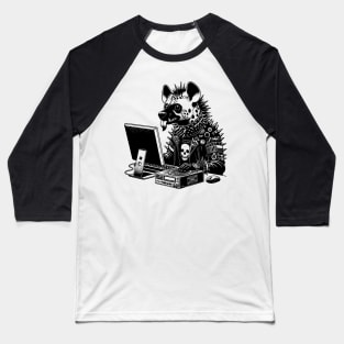 Punk Rock Goth Hyena on Computer Vintage Style Baseball T-Shirt